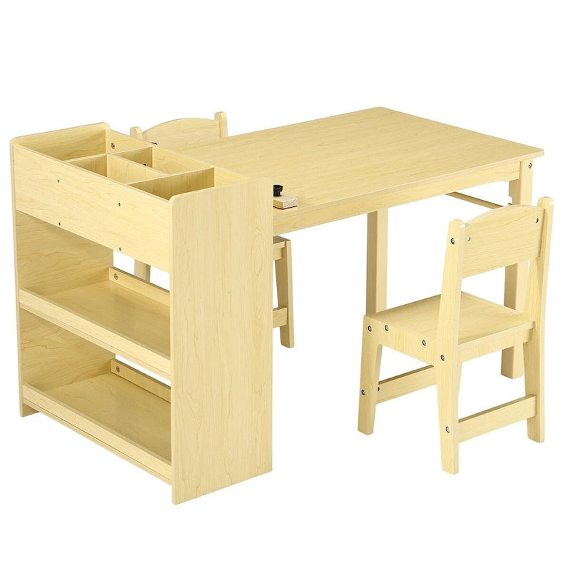 Table d'activités pour enfants avec 2 chaises et étagères de rangement – Bureau d'activités pour les 2-10 ans