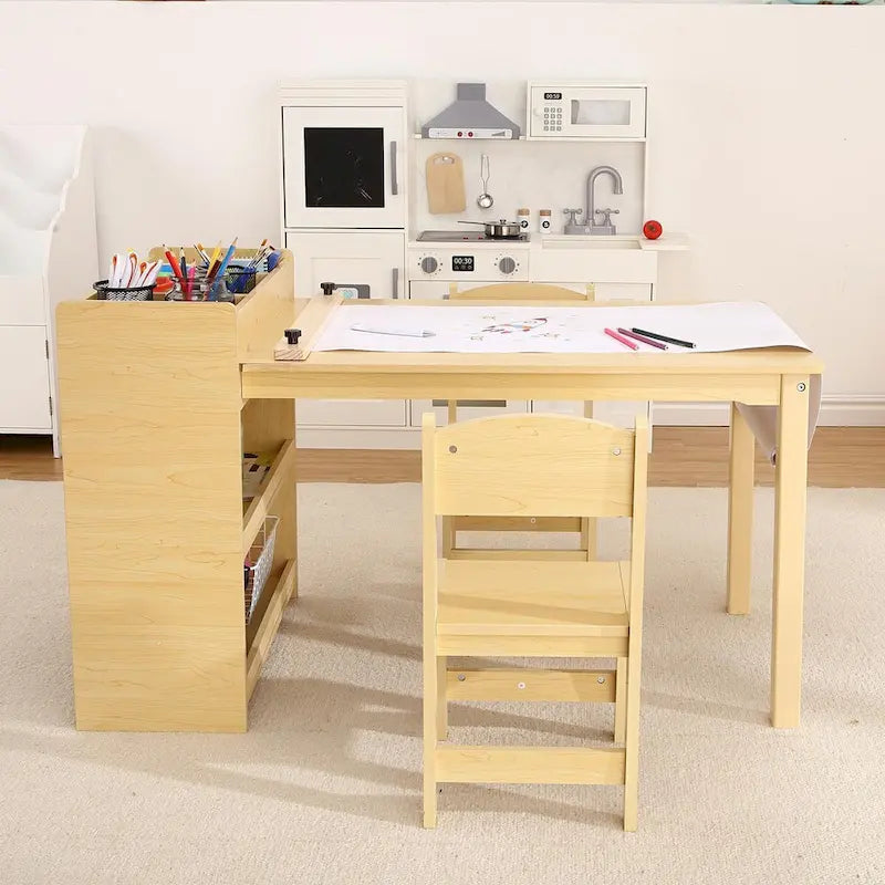 Table d'activités pour enfants avec 2 chaises et étagères de rangement – Bureau d'activités pour les 2-10 ans