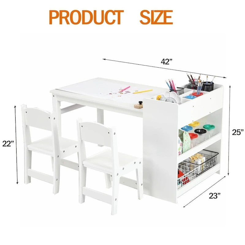 Table d'activités pour enfants avec 2 chaises et étagères de rangement – Bureau d'activités pour les 2-10 ans