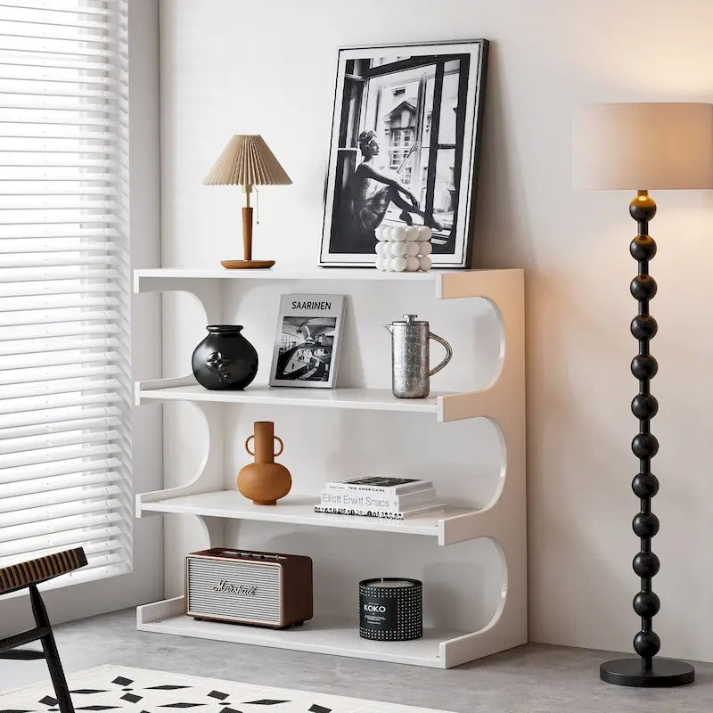Étagère multifonctionnelle à 4 niveaux et table basse - Blanc minimaliste
