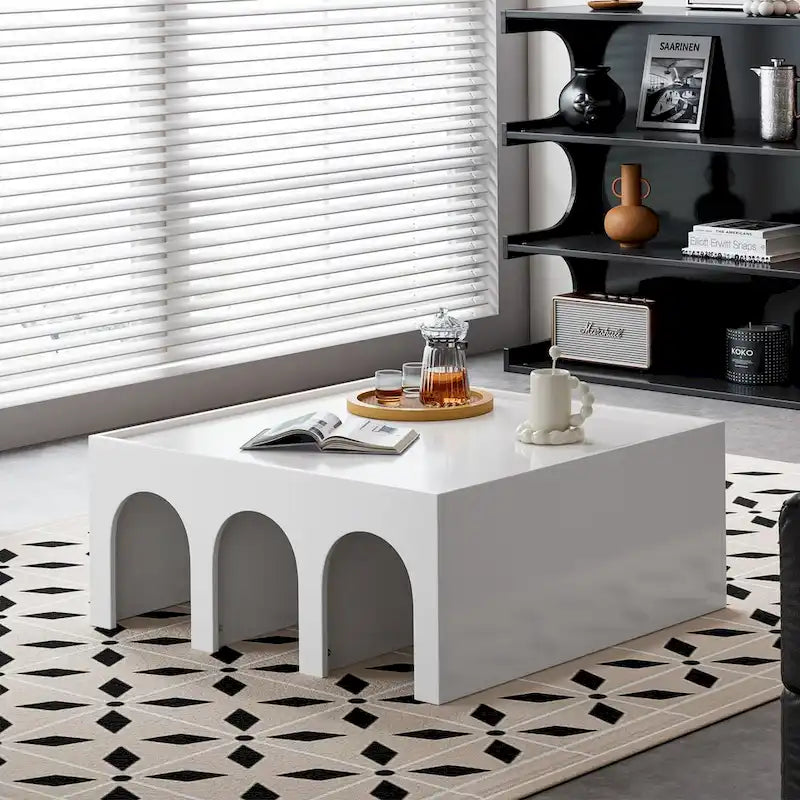 Étagère multifonctionnelle à 4 niveaux et table basse - Blanc minimaliste