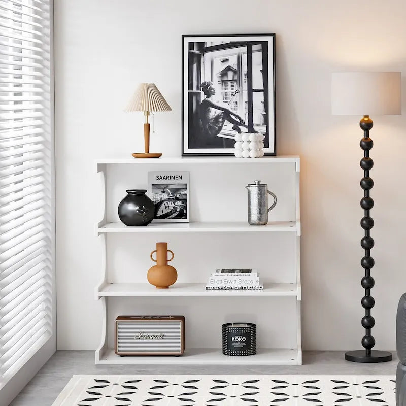 Étagère multifonctionnelle à 4 niveaux et table basse - Blanc minimaliste