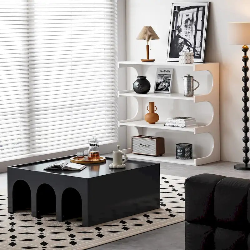 Étagère multifonctionnelle à 4 niveaux et table basse - Blanc minimaliste