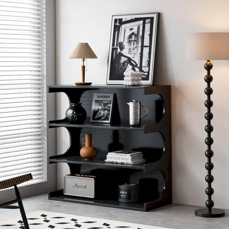 Étagère multifonctionnelle à 4 niveaux et table basse - Blanc minimaliste