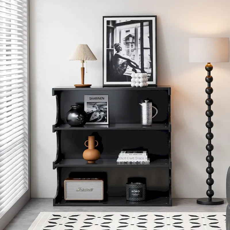 Étagère multifonctionnelle à 4 niveaux et table basse - Blanc minimaliste