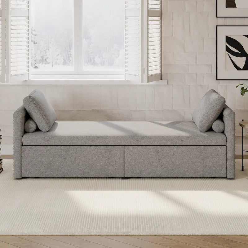 Lit de Repos Moderne en Lin avec 2 Tiroirs de Rangement - Matelas Non Inclus