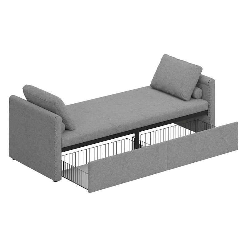 Lit de Repos Moderne en Lin avec 2 Tiroirs de Rangement - Matelas Non Inclus