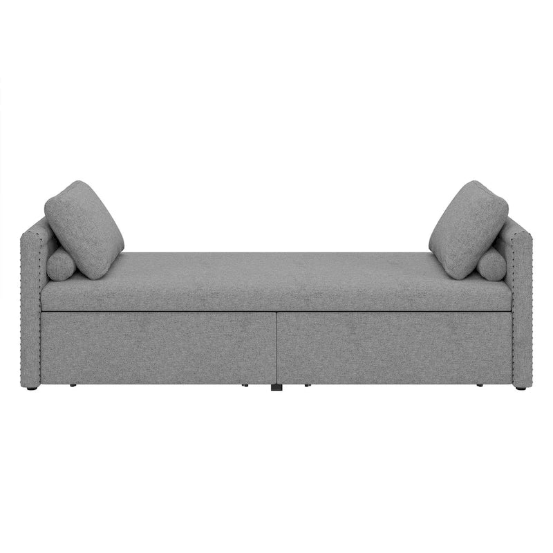 Lit de Repos Moderne en Lin avec 2 Tiroirs de Rangement - Matelas Non Inclus