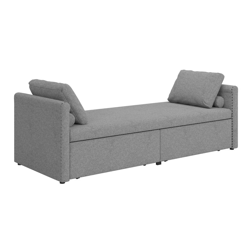 Lit de Repos Moderne en Lin avec 2 Tiroirs de Rangement - Matelas Non Inclus