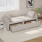 Lit de Repos Moderne en Lin avec 2 Tiroirs de Rangement - Matelas Non Inclus