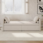 Lit de Repos Moderne en Lin avec 2 Tiroirs de Rangement - Matelas Non Inclus