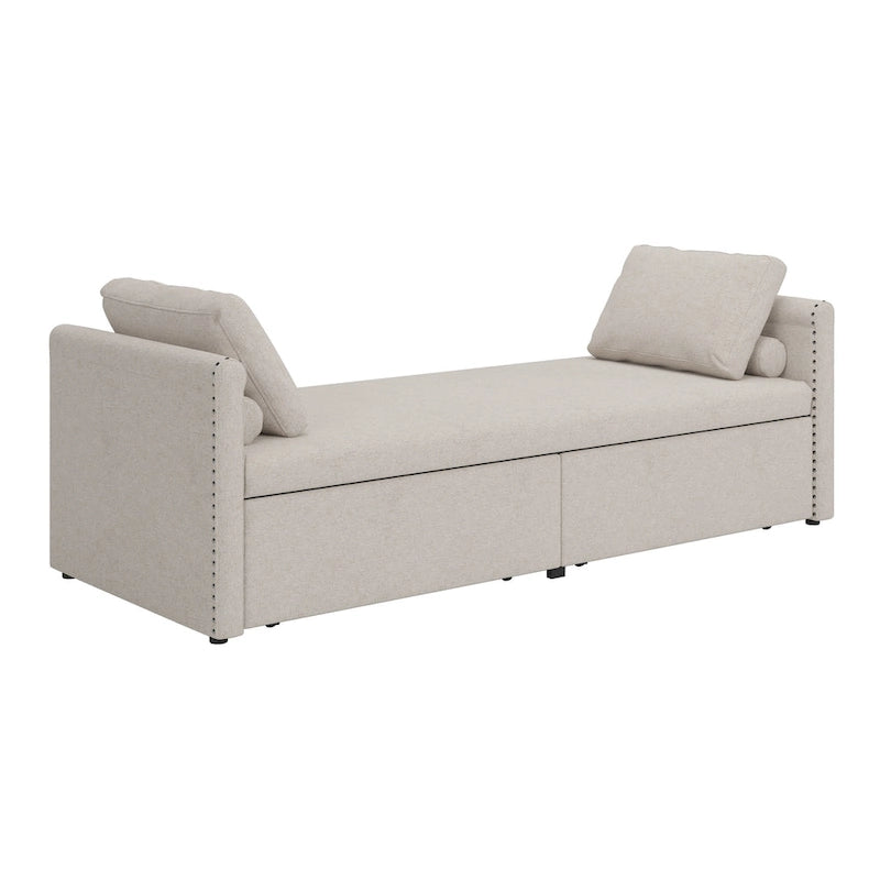 Lit de Repos Moderne en Lin avec 2 Tiroirs de Rangement - Matelas Non Inclus