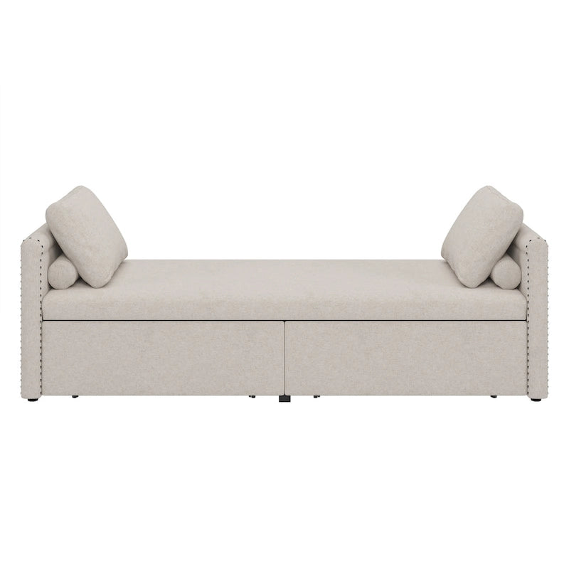 Lit de Repos Moderne en Lin avec 2 Tiroirs de Rangement - Matelas Non Inclus