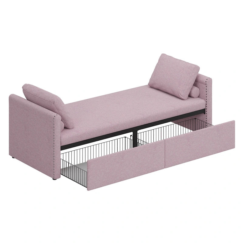 Lit de Repos Moderne en Lin avec 2 Tiroirs de Rangement - Matelas Non Inclus