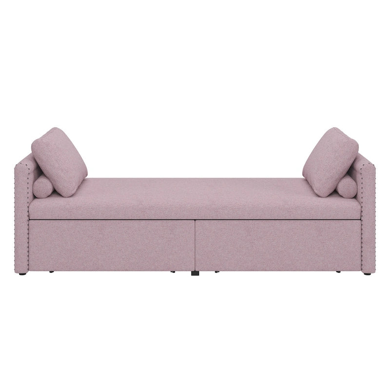 Lit de Repos Moderne en Lin avec 2 Tiroirs de Rangement - Matelas Non Inclus