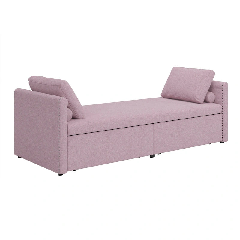 Lit de Repos Moderne en Lin avec 2 Tiroirs de Rangement - Matelas Non Inclus